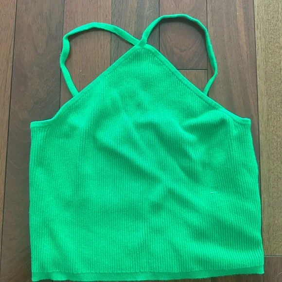Green Ribbed Knit Halter Top Medium - Picture 2 of 5